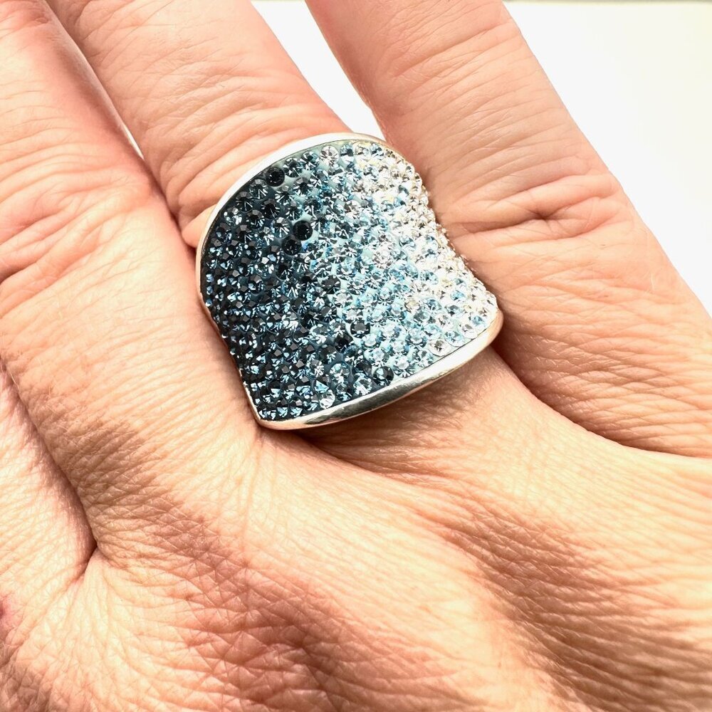 QVC Womens Ring Ombre Blue Crystal Sterling Silver Size 10
